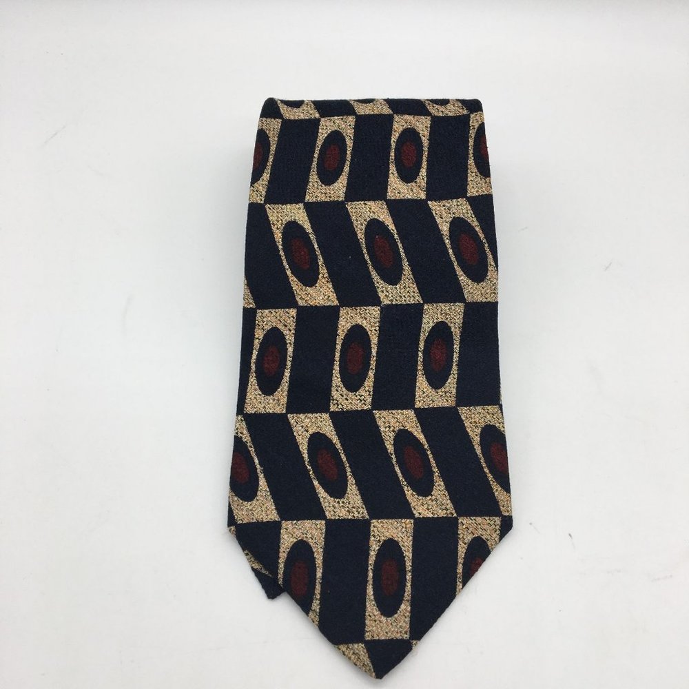 Mens Neck Tie Silk Geometric KASPER Vintage Blue Burgundy